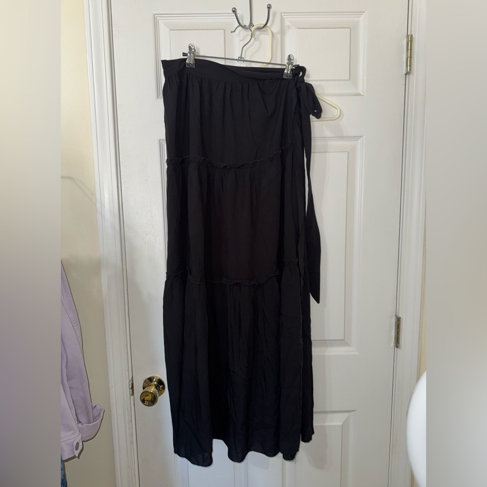 Black Wrap Skirt with Ruffle Coverup - Picture 3 of 7